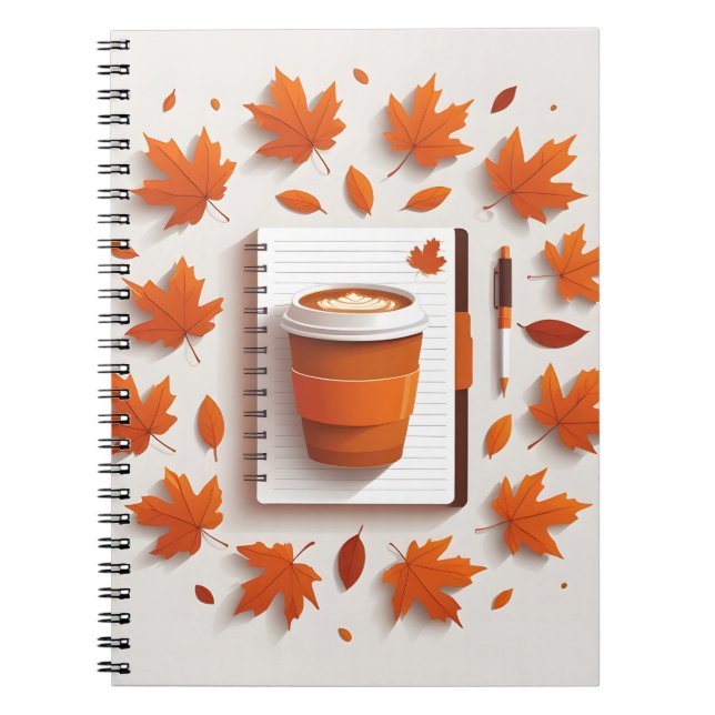 Caderno Espiral Folhas de Outono e Café (Frente)