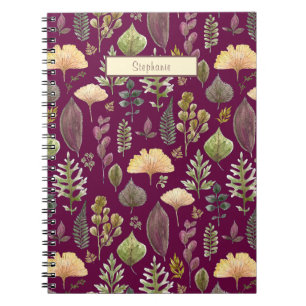 Caderno Espiral Folhas de Outono em Aquarela Fofa Nome Personaliza