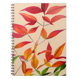 Caderno Espiral Folhas de outono laranja arte original em aquarela