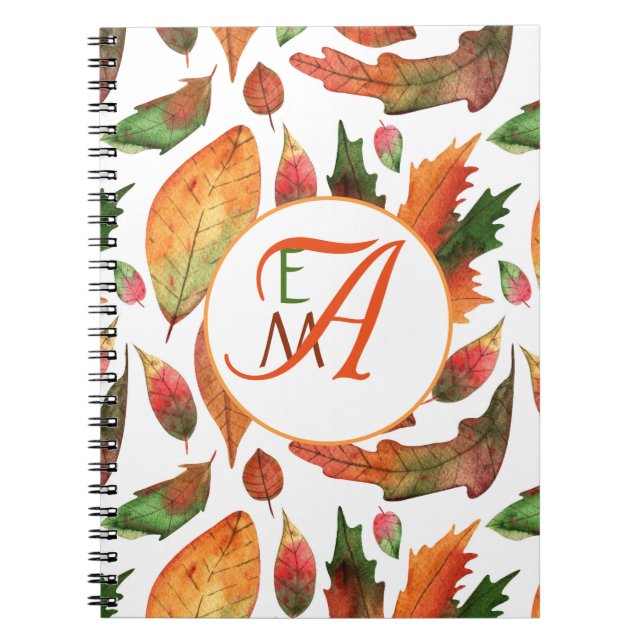 Caderno Espiral Folhas de outono Monogramas caem no Decor Verde La (Frente)