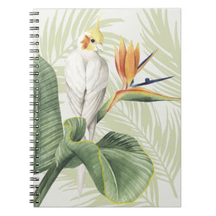 Caderno Espiral Folhas De Palma Com Pássaro Branco
