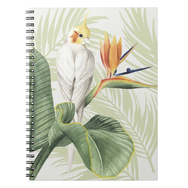 Caderno Espiral Folhas De Palma Com Pássaro Branco (Frente)
