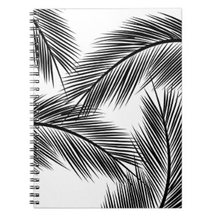 Caderno Espiral Folhas de palma pretas sobre fundo branco