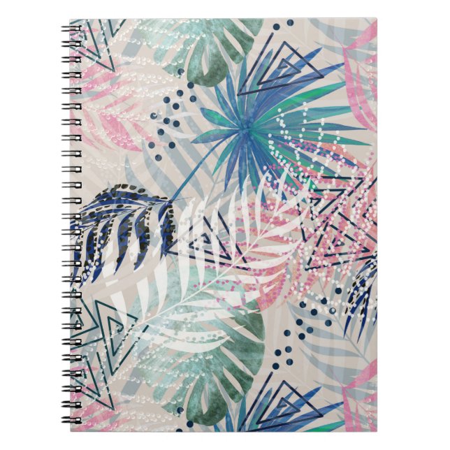 Caderno Espiral Folhas de palma, tropicais, botânicas, folhas, sel (Frente)