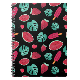 Caderno Espiral Folhas de picolé, cereja, morango e melancia