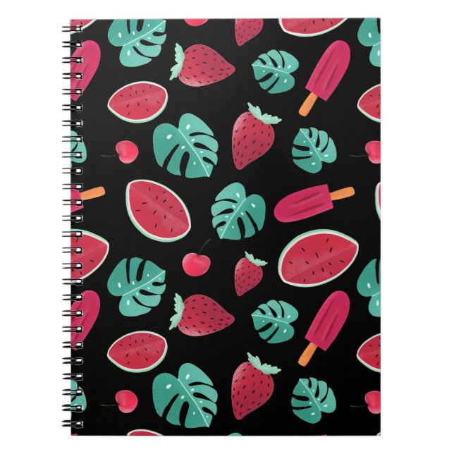 Caderno Espiral Folhas de picolé, cereja, morango e melancia (Frente)