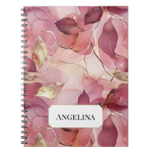 Caderno Espiral Folhas Douradas Cor-de-Rosa