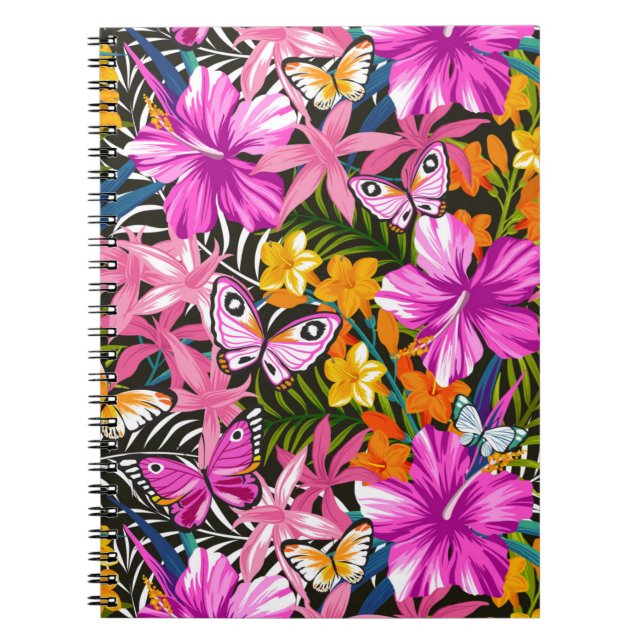 Caderno Espiral Folhas e flores tropicais (Frente)