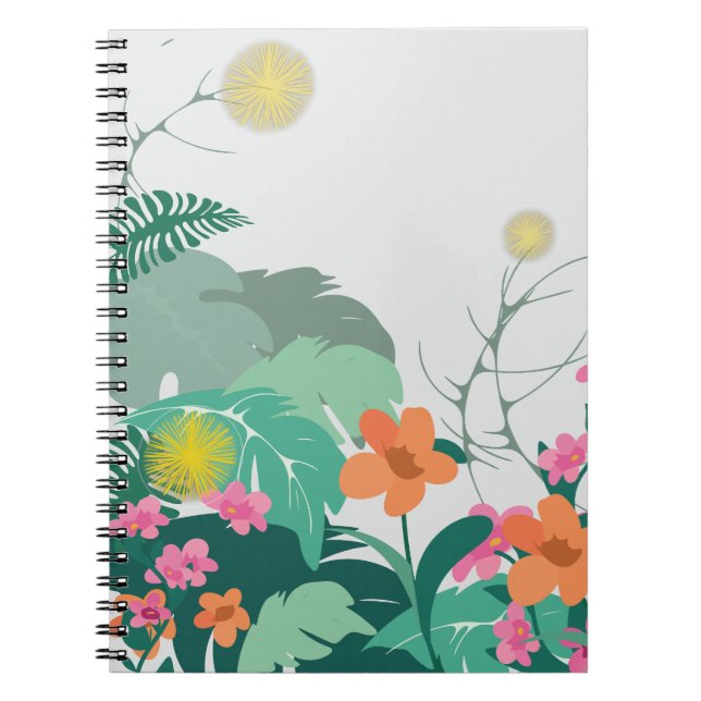 Caderno Espiral Folhas e Flores Tropicais Pastel (Frente)