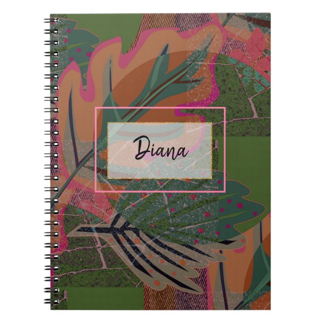 Caderno Espiral Folhas e formas geométricas. notebook (Frente)
