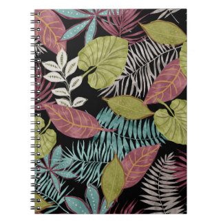 Caderno Espiral Folhas escuras tropicais: Design de padrão têxtil