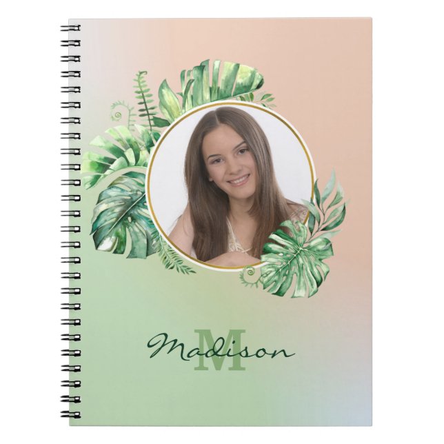 Caderno Espiral Folhas Exóticas de Foto Personalizadas (Frente)