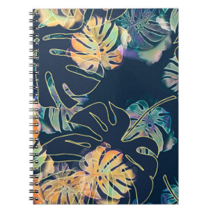 Caderno Espiral Folhas exóticas pintadas à mão: padrão sem costura