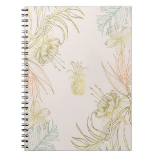 Caderno Espiral Folhas Florais Botânicas Tropicais Elegantes Doura