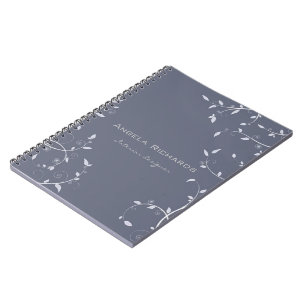 Caderno Espiral Folhas onduladas azuis ramos