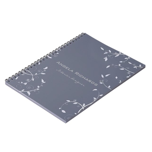 Caderno Espiral Folhas onduladas azuis ramos (Left Side)