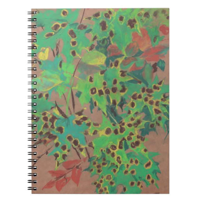 Caderno Espiral Folhas secas, floral de outono, verdes, amarelas e (Frente)