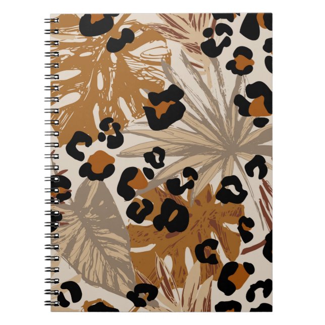 Caderno Espiral Folhas tropicais abstrato e camouf-leopardo-grunha (Frente)