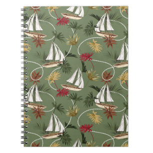 Caderno Espiral Folhas tropicais, barcos e cabos de marinheiro