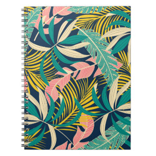 Caderno Espiral Folhas tropicais coloridas: padrão de verão.