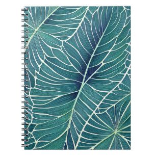 Caderno Espiral Folhas tropicais de cor azul verde-aquática
