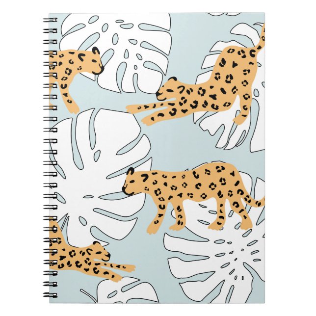 Caderno Espiral Folhas tropicais de leopardo e de palmeiras de mon (Frente)