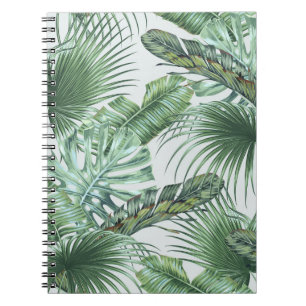 Caderno Espiral Folhas tropicais de palma, monstera, folha de bana