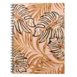 Caderno Espiral Folhas tropicais de palma, selva. Vintage floral p
