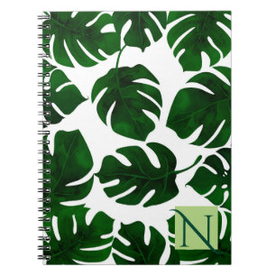 Caderno Espiral Folhas Tropicais de Palma Verde Escuro Verão Botân