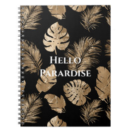 Caderno Espiral Folhas tropicais Douradas chic Black