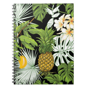 Caderno Espiral Folhas tropicais e frutas, sem costura