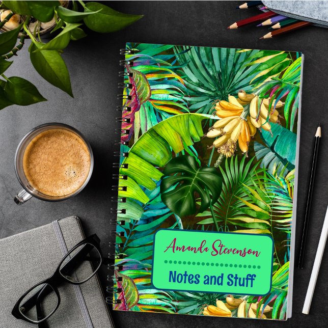 Caderno Espiral Folhas tropicais Elegantes padrão de bananas flora (Criador carregado)