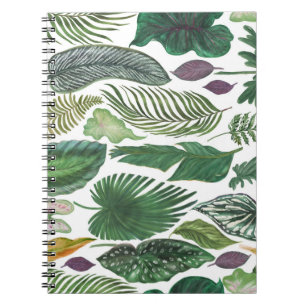 Caderno Espiral Folhas tropicais: fundo sem costura de aquarela