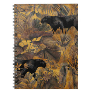 Caderno Espiral Folhas tropicais, pantera e orquídea. Vint sem cos