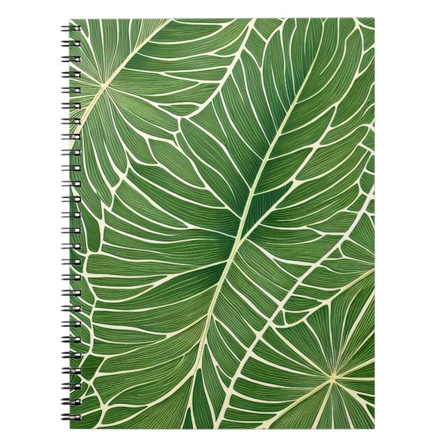 Caderno Espiral Folhas tropicais verdes em aquarela (Frente)
