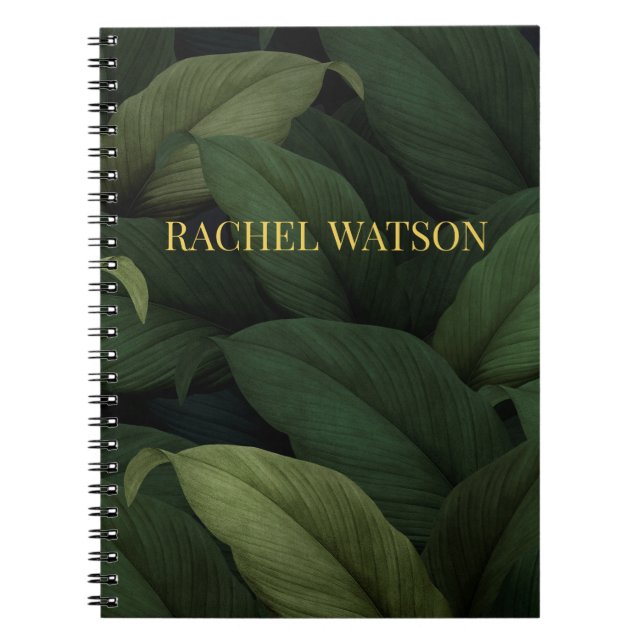 Caderno Espiral Folhas Tropicais Verdes Escuras (Frente)