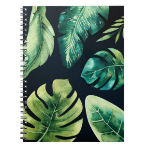 Caderno Espiral Folhas Tropicais Verdes Preto Elegante Chic Verão