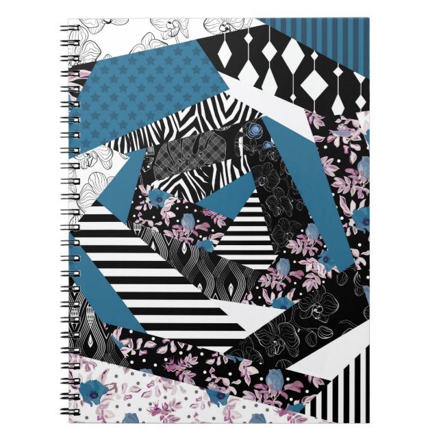 Caderno Espiral Folheto azul, popular, retalhos, folclore, rústico (Frente)