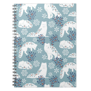 Caderno Espiral Folk Art Artic Fox in the Snow with Holly