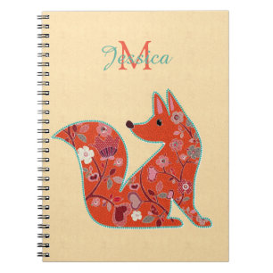 Caderno Espiral Folk Art Flower Pattern Fox Personalizado
