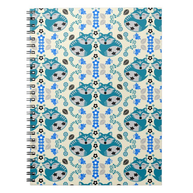 Caderno Espiral Folk Art Fox Print Decor (Frente)