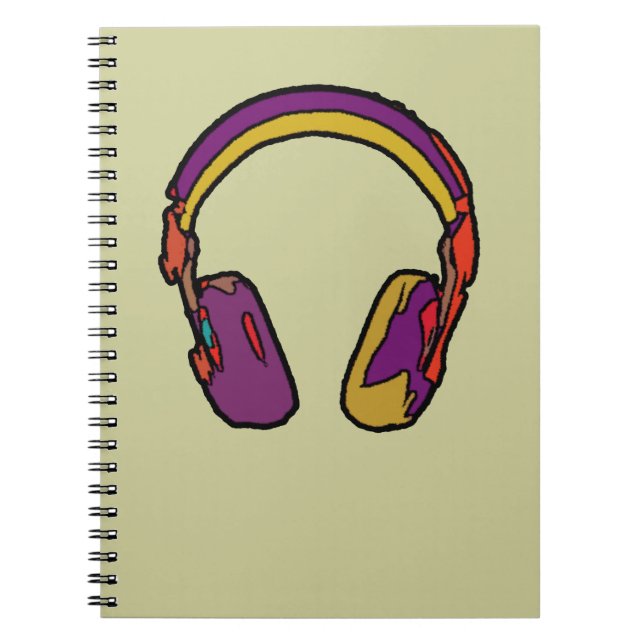 Caderno Espiral fone de ouvido dj a cores (Frente)