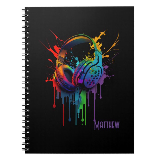 Caderno Espiral Fone de ouvido para jogos em aquarela personalizad (Frente)