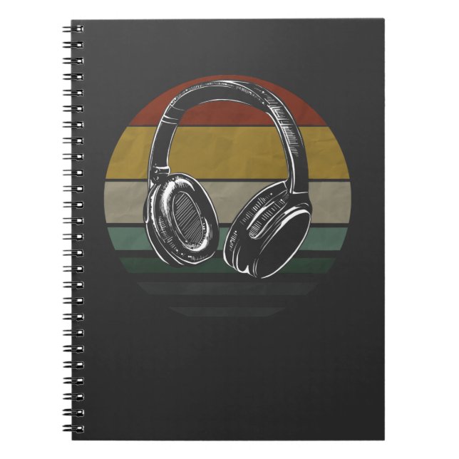 Caderno Espiral Fones de ouvido de colheita para músicos DJ (Frente)