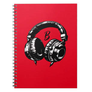 Caderno Espiral Fones de ouvido de música negra DJ Musical