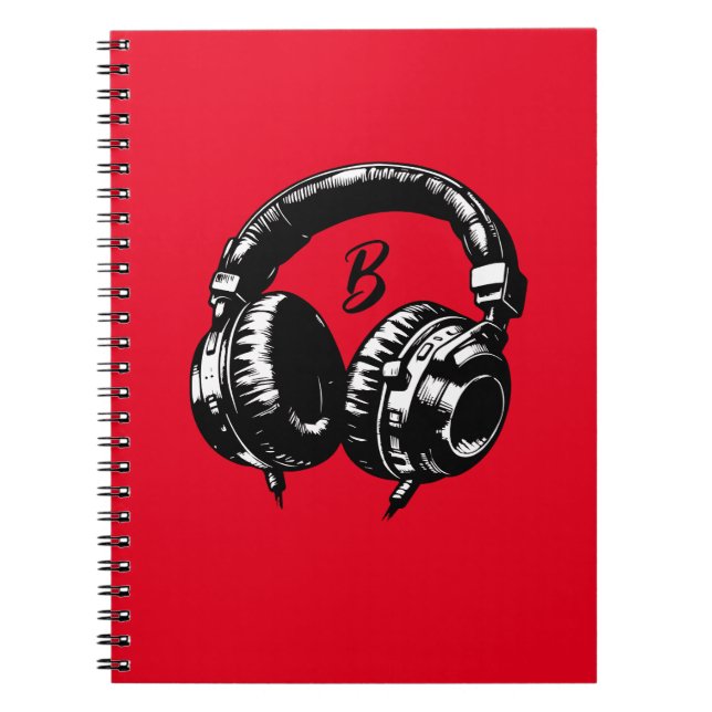 Caderno Espiral Fones de ouvido de música negra DJ Musical (Frente)