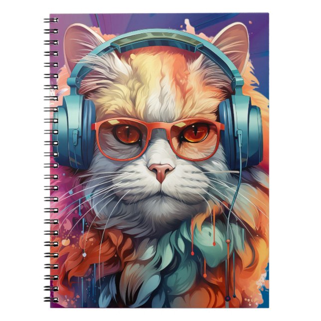Caderno Espiral Fones de ouvido para gatos Ginger (Frente)
