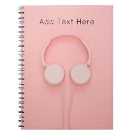 Caderno Espiral Fones de ouvido rosa com fios