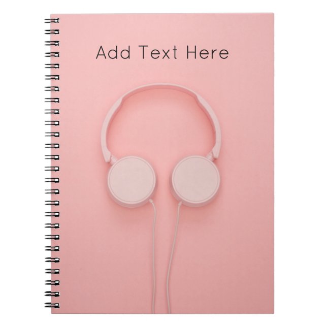 Caderno Espiral Fones de ouvido rosa com fios (Frente)
