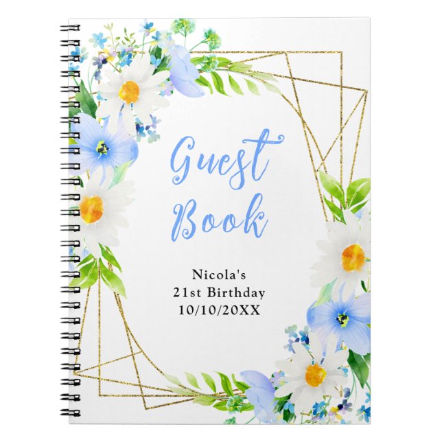 Caderno Espiral Forget Me Nots and Daisies Birthday Guest Book (Frente)